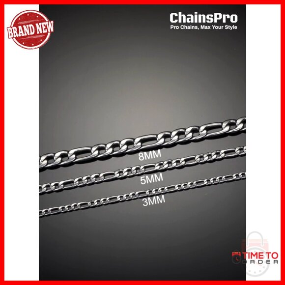 Stainless Steel Figaro Chain Necklace Unisex 18-30 Inch 3-12mm Width - Picture 7 of 7